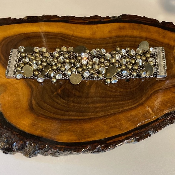 Anthropologie gold tone be-dazzled cuff bracelet - Picture 5 of 10